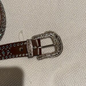 Leather Brown Rhinestone Western Buckle Belt